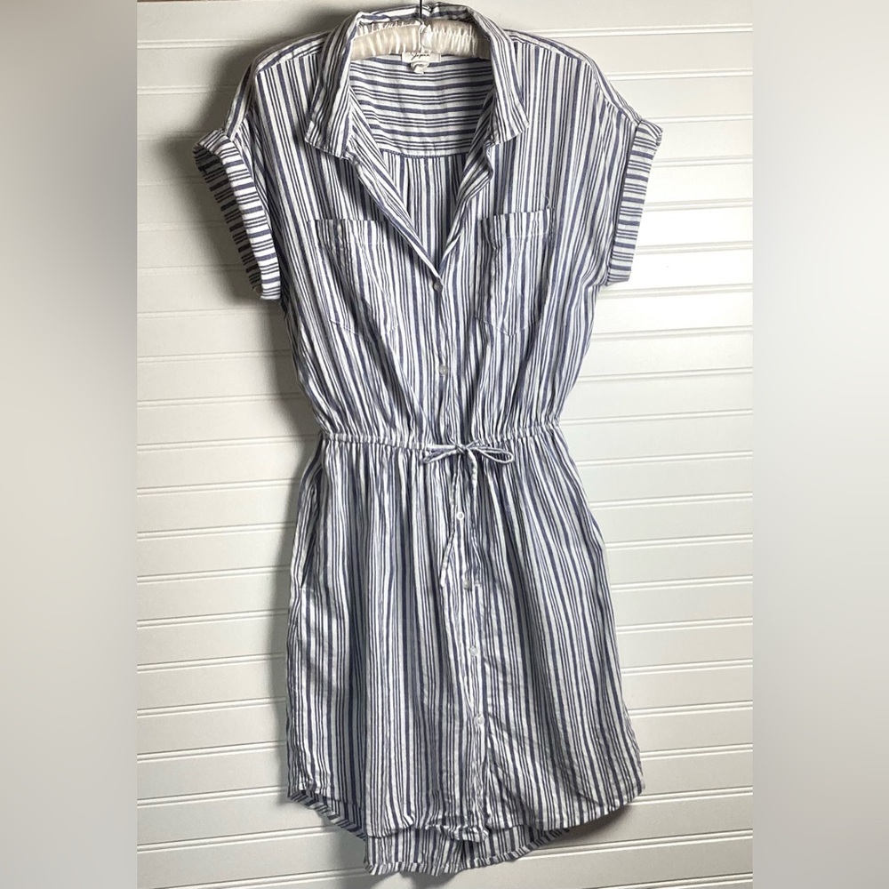 Japna 100% Cotton Striped Shirt Mini Dress Sz L sleeveless button Down Shirt